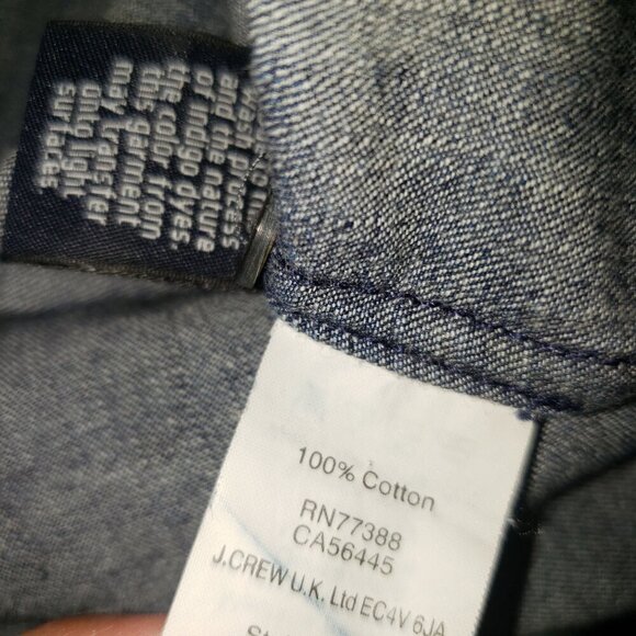 J.Crew Chambray Button Up Top Roll Tab Denim Blue Size 8 100% Cotton Long Sleeve - Picture 9 of 10